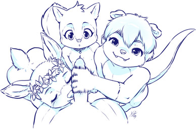 5_fingers anthro erection eyes_closed female fingers fur genitals glans group hair handjob humanoid_genitalia humanoid_penis male male/female penile penis sex tail young young_anthro young_female aogami deer mammal mustelid otter absurd_res hi_res monochrome