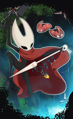 2_horns anthro biped black_body black_eyes cloak clothing cogfly empty_eyes female holding_melee_weapon holding_object holding_weapon horn melee_weapon pose red_cloak red_clothing solo weapon white_eyes conyd hollow_knight:_silksong hollow_knight_(franchise) team_cherry hornet_(hollow_knight) arachnid arthropod spider absurd_res hi_res