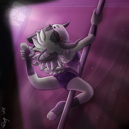 anthro breasts clothed clothing dancing eyes_closed female footwear midriff open_mouth pole pole_dancing socks solo stripper_pole tail toeless_footwear toeless_socks in_abyss chinchilla chinchillid mammal rodent 1:1 2024 hi_res