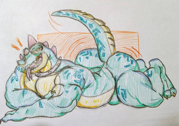 anthro barazoku bedroom_eyes big_butt butt huge_butt huge_thighs lizard_tail looking_at_viewer lying male muscular muscular_anthro muscular_male narrowed_eyes on_front pecs seducing_viewer seductive solo thick_thighs welyr goat_(movie) sony_corporation sony_pictures modo_olachenko komodo_dragon lizard monitor_lizard reptile scalie