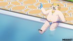 anthro blue_clothing chest_tuft clothing looking_at_viewer male pool poolside sitting slightly_chubby solo speedo summer swimwear toy toy_gun tuft water water_gun young mkaiast lifewonders tokyo_afterschool_summoners babe_bunyan_(tas) bovid bovine cattle mammal absurd_res hi_res