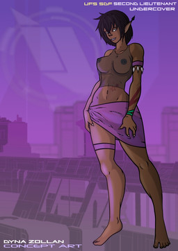 barefoot biocon clothed clothing dyna_zollan feet female fishnet_clothing future midriff navel nipple_piercing nipples not_furry officer piercing skimpy solo standing aleone humanoid mammal