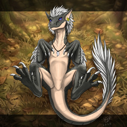 anthro blue_eyes bodily_fluids claws countershading dorsal_frill frill_(anatomy) grey_background long_tail looking_at_viewer male open_mouth orange_sclera saliva side_view simple_background solo tail tongue h56_(hikkoro) hikkoro_wyvern dinosaur dromaeosaurid prehistoric_species reptile saurischian scalie theropod velociraptor 1:1 hi_res