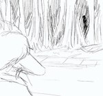 anthro forest hair male outside plant road shadow sidewalk snout solo tree sakamtosng cavemanon_studios snoot_game green_(snoot_game) prehistoric_species pterodactylus pterosaur reptile scalie monochrome sketch