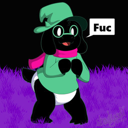 3_toes ambiguous_gender anthro big_diaper black_background black_body black_fur black_tail clean_diaper clothed clothing dialogue diaper diaper_fetish eyewear featureless_hands feet fur glasses grass green_clothing green_hat green_headwear green_shirt green_topwear hat head_horn headgear headwear heart_symbol horn open_mouth open_smile pink_scarf plant plushie profanity purple_grass scarf seam_(sewing) shirt simple_background smile solo speech_bubble standing tail text toes topwear wearing_diaper wearing_glasses white_diaper wizard_hat shadyadi deltarune undertale_(series) ralsei animate_inanimate bovid caprine darkner goat living_plushie mammal 1:1 2024 artist_name english_text full-length_portrait hi_res portrait signature male_(lore)