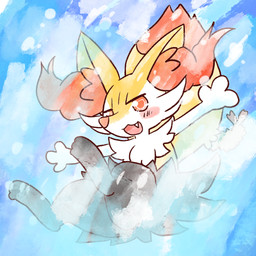 ambiguous_anthro ambiguous_gender anthro blush cute_fangs digitigrade dipstick_tail fangs food front_view looking_at_viewer markings object_in_tail open_:3 open_mouth open_smile shrimp_(food) smile snout solo tail tail_markings teeth three-quarter_view annyui0611 nintendo pokemon braixen canid generation_6_pokemon mammal pokemon_(species) 1:1 2022 digital_drawing_(artwork) digital_media_(artwork) full-length_portrait hi_res japanese_description portrait translated_description
