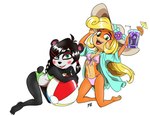 anthro beach bikini blush breasts clothing duo female fur hair hair_down long_hair monophos seaside smile swimwear two-piece_swimsuit activision crash_bandicoot_(series) coco_bandicoot yaya_panda bandicoot bear giant_panda mammal marsupial hi_res