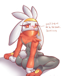 anthro blush butt dialogue female looking_at_viewer looking_back muscular muscular_female solo text kyodashiro nintendo pokemon generation_8_pokemon pokemon_(species) raboot 2020 4:5 english_text