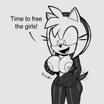 accessory anthro big_breasts bodysuit breasts clothing dialogue female hair_accessory hairband latex latex_clothing latex_skinsuit nipples rubber_clothing skinsuit solo tight_clothing unzipped_bodysuit lettuce_(artist) sega sonic_the_hedgehog_(series) amy_rose eulipotyphlan hedgehog mammal hi_res monochrome