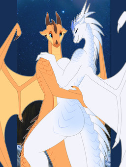 anthro anthrofied arms_around_partner arms_around_waist bedroom_eyes breasts butt crown crown_only duo female headgear headgear_only long_neck male male/female membrane_(anatomy) membranous_wings narrowed_eyes nervous nervous_smile nose_spike nude queen romantic romantic_couple royalty seductive snout tail wings blueondrive mythology wings_of_fire sky_(wof) snowfall_(wof) dragon icewing_(wof) mythological_creature mythological_scalie scalie skywing_(wof) 3:4 absurd_res alpha_channel hi_res