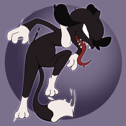 black_body bodily_fluids dripping long_tongue open_mouth saliva saliva_drip sharp_teeth solo teeth tongue tongue_out white_eyes softestpuffss nintendo pokemon fan_character puff_(softestpuffss) generation_2_pokemon pokemon_(species) smeargle symbiote 1:1 hi_res
