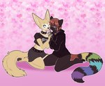 anthro big_ears big_tail blind bottomless bottomwear clothed clothing collar disability duo face_touching female female/female hand_holding happy hoodie hoodie_only love multicolored_tail paws rainbow_tail skirt smile sweatshirt tail topwear topwear_only fizzy-dog matthews_(razumi) ramzi_(razumi) ailurid canid canine fennec_fox fox mammal red_panda true_fox couple_(disambiguation) absurd_res hi_res