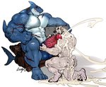 4_toes 5_fingers abs anthro balls biceps big_balls big_dom_small_sub big_muscles big_penis black_claws black_nose black_sclera blue_body blue_eyes blue_skin bodily_fluids butt claws cum cum_covered cum_on_back cum_on_butt cum_on_face cum_on_ground cum_on_leg cumshot dominant duo ejaculation excessive_cum excessive_genital_fluids feet fingers fur genital_fluids genitals huge_balls huge_muscles huge_penis humanoid_feet humanoid_hands licking male male/male messy multicolored_body multicolored_skin muscular muscular_anthro muscular_male oral pecs penile penis penis_grab penis_lick pink_penis plantigrade quads scar sex size_difference thick_penis toes tongue tongue_out triceps two_tone_body two_tone_skin vein veiny_muscles veiny_penis white_body white_fur white_skin nightterror grimfaust_(nightterror) lyga bear fish mammal marine polar_bear shark ursine 2020 hi_res