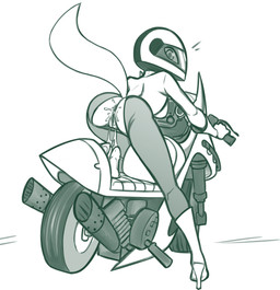 after_anal after_vaginal anthro anus biped boots bottomwear breasts butt clothed clothing crotchless_bottomwear crotchless_clothing crotchless_pants dildo dildo_sitting exhaust exhaust_pipe female footwear genitals gloves handwear high_heeled_boots high_heels humanoid_genitalia humanoid_vulva looking_at_viewer looking_back looking_back_at_viewer lube_drip lube_on_dildo medium_breasts motorcycle motorcycle_helmet no_underwear pants partially_clothed penetration rear_view sex_toy shoes simple_background solo tight_bottomwear tight_clothing tight_pants vehicle vulva redout nickelodeon t.u.f.f._puppy kitty_katswell domestic_cat felid feline felis mammal 2026 hi_res monochrome