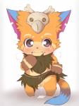 anthro balls blush bodily_fluids bone bottomwear clothing cum cum_drip dripping genital_fluids genitals loincloth looking_at_viewer male orgasm penis skull solo standing teeth young young_anthro young_male toruu league_of_legends riot_games tencent gnar_(lol) yordle absurd_res hi_res