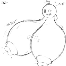 areola big_areola big_breasts big_nipples breasts exclamation_point female huge_breasts hyper hyper_breasts nipple_piercing nipples not_furry one_eye_closed onomatopoeia piercing smile solo sound_effects text kyaxol mario_and_luigi_(series) mario_bros nintendo starlow star_sprite 1:1 english_text hi_res monochrome
