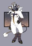 anthro cross fur gold_(metal) gold_jewelry halo horn jewelry jojo_pose male mastectomy_scar religious_symbols scar solo white_body white_fur wool_(fur) starseeker jojo's_bizarre_adventure enrico_pucci bovid caprine mammal sheep absurd_res hi_res