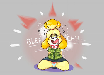 anthro biped bodily_fluids bottomwear clothed clothing dazed drooling female fur grey_background monotone_bottomwear monotone_clothing monotone_skirt open_mouth panties saliva shortstack simple_background sitting skirt smile solo spiral spiral_eyes text underwear white_body white_fur yellow_body yellow_fur outletdraws animal_crossing nintendo super_smash_bros. super_smash_bros._ultimate isabelle_(animal_crossing) canid canine canis domestic_dog mammal shih_tzu toy_dog 2018 digital_drawing_(artwork) digital_media_(artwork)