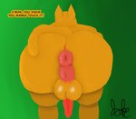 2023 anthro anus backsack balls big_balls biped butt butt_focus canid canine canis digital_drawing_(artwork) digital_media_(artwork) english_text genitals green_background jake_daker_(artist) jake_daker_(character) male mammal penis perineum presenting presenting_hindquarters puffy_anus signature simple_background solo tail text wolf