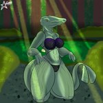 anthro big_breasts breasts erect_nipples female fin forest forest_background green_body green_skin grey_body inviting muscular muscular_female natural_breasts nature nature_background nipples plant scales solo tail tree cosmosarts fish gar_(fish) marine 1:1 absurd_res hi_res