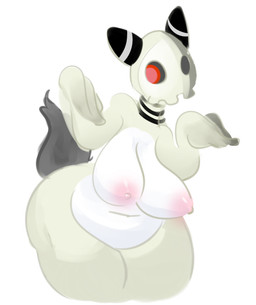 1_eye anthro anthrofied big_breasts bone breasts female fusion nipples overweight overweight_anthro overweight_female pokemon_fusion pokemorph red_eyes simple_background skull solo thick_thighs white_background wide_hips elpatrixf fakemon nintendo pokemon ampharos duskull generation_2_pokemon generation_3_pokemon ghost hybrid mammal pokemon_(species) spirit 2019 digital_media_(artwork)