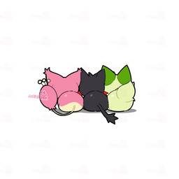 ambiguous_gender black_body black_ears black_fur black_tail butt feral fur green_body green_ears green_fur green_tail group kemono multicolored_body multicolored_fur pink_body pink_ears pink_fur pink_tail rear_view red_body red_fur simple_background tail tan_body tan_fur trio two_tone_body two_tone_fur white_background tontaro nintendo pokemon felid feline generation_3_pokemon generation_7_pokemon generation_9_pokemon litten mammal pokemon_(species) skitty sprigatito 1:1 digital_media_(artwork) signature watermark