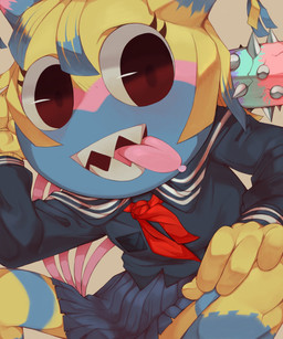 anthro asian_clothing bat_(object) clothed clothing east_asian_clothing female holding_bat japanese_clothing japanese_school_uniform pinata school_uniform sharp_teeth solo spiked_bat teeth tongue tongue_out uniform muggsinc blushcrunch_studio dandy's_world roblox yatta_(dandy's_world) animate_inanimate living_pinata toon_(dandy's_world) hi_res