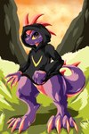 4_fingers 4_toes anthro bottomless claws clothed clothing countershade_scales countershading digitigrade feet fingers hoodie hoodie_only looking_at_viewer male pupils purple_body purple_eyes purple_scales scales slit_pupils solo sweater tail thick_thighs toe_claws toes topwear topwear_only yellow_eyes shadowsoulful palworld pocketpair fan_character leezpunk lizard pal_(species) reptile scalie absurd_res cel_shading hi_res shaded