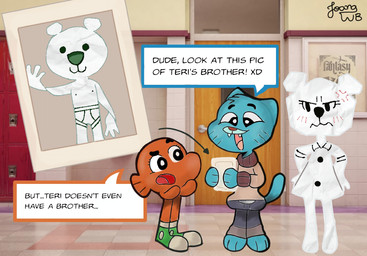 angry anthro blue_body blue_fur blush blush_lines clothing confusion cross-popping_vein dialogue dress female fur group hands_on_hips male mocking orange_body paper photo school speech_bubble standing text trio underwear white_body joanawb cartoon_network the_amazing_world_of_gumball darwin_watterson gumball_watterson teri_(tawog) aquatic bear cyprinid cypriniform domestic_cat felid feline felis fish goldfish mammal paper_creature 2025 digital_drawing_(artwork) digital_media_(artwork) english_text hi_res trans_(lore) trans_woman_(lore)
