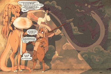 animal_genitalia anthro armlet balls bandeau big_breasts blonde_hair bottomless bottomless_anthro bottomless_female bottomless_male bra breasts brown_body brown_fur clothed clothing collar curved_horn dialogue digitigrade eyelashes female femboy freckled_face freckled_shoulders freckles fully_sheathed fur genitals glistening_eyelids hair half-closed_eyes hooves horn huge_breasts humanoid_genitalia humanoid_vulva long_eyelashes long_hair male melee_weapon narrowed_eyes nipple_outline orange_body polearm scales sheath spear speech_bubble tail text topwear underwear vulva weapon wristband rapscallion mythology vice_and_violence dragon dragonkin_(rapscallion) mythological_creature mythological_scalie satyr scalie 2026 absurd_res english_text hi_res