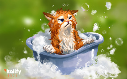 ambiguous_gender bath bathtub blue_eyes bubble claws feral fur inner_ear_fluff multicolored_body orange_body orange_fur solo tuft unimpressed wet wet_body wet_fur kaiify domestic_cat felid feline felis mammal 16:10 hi_res signature widescreen
