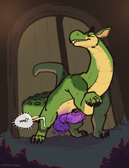 ball_clench balls big_balls big_penis black_sclera claws clenched_teeth cock_vore door duo eyes_closed feral fully_inside genitals green_body hybrid_genitalia larger_pred long_neck male male_feral motion_lines nipples nude outside penile penile_spines penis purple_eyes quadruped scales size_difference speech_bubble stalagmite tail teeth text toe_claws unseen_prey vein vore dozendav mythology naelstrof_(naelstrof) alligator alligatorid crocodilian dragon hybrid mammal mythological_creature mythological_scalie reptile scalie 2025 english_text hi_res watermark