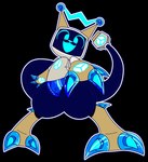 3_fingers ambiguous_gender antenna_wire anthro black_background black_body blue_eyes electrical_pole electricity fingers holographic_claws looking_at_viewer peace_symbol reaching_towards_viewer robotic_tail screw simple_background smile solo tail thick_tail thick_thighs translucent translucent_body translucent_claws white_body yellow_body chaokocartoons kilaflow kila_(kilaflow) robot_anthro tv_head_robot hi_res
