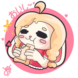 anthro blonde_hair blush braided_hair breath chibi clothed clothing eating egg empanada eyes_closed female food hair happy long_ears mouth_closed pastry solo text juanoh_uwu mellea_(melleacomic) lagomorph leporid mammal rabbit 1:1 absurd_res digital_media_(artwork) hi_res japanese_text
