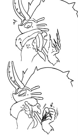 ambiguous_gender annoyed anthro antlers big_ears biped bipedal_feral blush blush_lines blush_stickers bodily_fluids chest_tuft crossbar_emanata digitigrade directional_arrow duo emanata embarrassed eye_contact feral fingernails fist flash_emanata fluffy fluffy_tail head_wings heart_symbol horn huge_wings looking_at_another mouthless nails narrowed_eyes neck_tuft notched_ear nuzzling pupils semi-anthro side_view simple_background size_difference surprised sweat sweatdrop tail text tuft unusual_wing_placement white_background wings y_l_j_n kirby_(series) kirby_and_the_forgotten_land nintendo elfilin fecto_elfilis alien chinchilla chinchillid mammal rodent starling_(kirby) 2022 black_and_white digital_drawing_(artwork) digital_media_(artwork) hi_res japanese_text monochrome sequence sketch translation_request male_(lore)