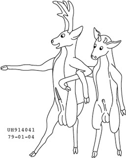 animal_genitalia animal_penis anthro antlers ball_size_difference balls cervine_genitalia cervine_penis duo erection genitals gesture hand_gesture happy hooves horn male male/male nude_male open_mouth penis pointing sheath simple_background smile standing tail white_background urbanhermit deer mammal 1979 20th_century 4:5 ancient_art black_and_white dated low_res monochrome