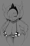 big_breasts bikini blush breasts clothing eyelashes female fingers hair hair_over_eye hand_on_hip horn not_furry one_eye_obstructed pupils smile solo swimwear thick_thighs two-piece_swimsuit meltgar disney star_vs._the_forces_of_evil hekapoo horned_humanoid humanoid hi_res monochrome