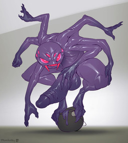 3_toes 4_fingers 6_arms 8_eyes anthro belly bulge cauldron fangs feet fingers fur genital_outline genitals glans glistening glistening_arms glistening_belly glistening_eyes glistening_face glistening_genitalia glistening_glans glistening_goo glistening_penis glistening_thighs goo_transformation hand_on_penis holding_penis hunched_over latex liquid_latex male multi_arm multi_eye multi_limb penis perching purple_latex raised_arms red_eyes sharp_teeth solo teeth toes toothy_smile transformation plumlucky arachnid arthropod goo_creature spider hi_res