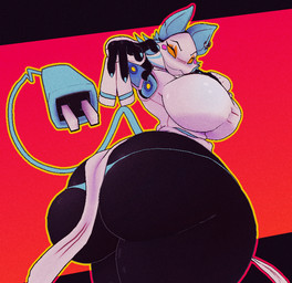 anthro big_breasts big_butt blue_clothing blue_panties blue_underwear breasts butt clothing female floating_hands huge_breasts huge_butt looking_at_viewer machine panties rear_view red_background simple_background solo thick_thighs underwear voluptuous_anthro voluptuous_female cryptiacurves cryptiacurves_(modeler) deltarune undertale_(series) tasque_manager darkner felid feline mammal robot 2025 3d_(artwork) digital_media_(artwork)