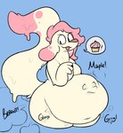 after_vore anthro belly big_belly big_ears big_tail bloated breasts candy cupcake dessert digestion digestion_noises duo face_imprint fart fart_cloud female floppy_ears food gassy huge_belly hyper hyper_belly imminent_death imprint melting melting_flesh overweight raised_tail rumbling_stomach sound_effects speech_bubble tail thick_thighs tongue tongue_out unwilling_prey vore conditional_dnp verdantphysician maple_(shitpostingstag) canid canine canis domestic_dog food_creature living_candy mammal hi_res