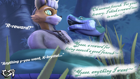 ambiguous_gender anthro clothed clothed_anthro clothed_male clothing coiling dialogue duo feral forest fur green_body hair hypnosis jungle male mind_control multicolored_body multicolored_fur plant restrained ringed_eyes tan_hair text tree two_tone_body two_tone_fur white_body white_fur yellow_body yellow_fur psikokinetic warfaremachine_(modeler) nintendo star_fox the_jungle_book fox_mccloud kaa_(jungle_book) canid canine fox mammal python reptile scalie snake 16:9 2023 3d_(artwork) digital_media_(artwork) english_text hi_res source_filmmaker_(artwork) widescreen male_(lore)