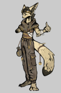 amputee anthro bandage biped clothing disability ear_piercing eyewear feet gesture goggles hand_gesture male missing_arm missing_limb piercing simple_background solo standing tail tattoo thumbs_up tessa_gaf canid canine fennec_fox fox mammal true_fox digital_media_(artwork) full-length_portrait hi_res portrait