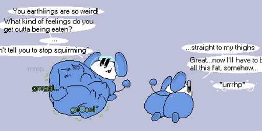 ambiguous_gender ambiguous_prey anthro anthro_prey armless belly big_belly big_butt biped black_eyes black_text blue_bodysuit blue_clothing blue_skinsuit blue_spacesuit blue_tail blush blush_lines bodily_noises body_outline bodysuit bubble_helmet burping butt butt_expansion clothing dialogue dialogue_with_sound_effects digestion digestion_noises ellipsis expansion face_imprint foot_imprint fully_inside grey_background half-closed_eyes hand_imprint huge_belly huge_butt hyper hyper_belly hyper_butt imprint line_tail linked_speech_bubble looking_at_belly looking_at_butt looking_at_own_belly looking_at_own_butt looking_at_self looking_back looking_back_at_self male male_anthro male_pred monotone_background monotone_bodysuit monotone_skinsuit motion_lines muffled narrowed_eyes noseless open_mouth open_smile post_vore_weight_gain pupils questionable_consent rumbling_stomach satisfied semi-anthro short_legs side_mouth simple_background size_difference skinsuit smaller_pred smile soft_vore solo sound_effects space_helmet spacesuit speech_bubble standing star_pupils stylized_speech_bubble tail tail_orb talking_to_another talking_to_prey teasing text thin_tail tight_clothing unseen_prey unusual_ears vore vowelless vowelless_sound_effect vowelless_vocalization weight_gain white_face white_pupils meatcanister chuchu_rocket nintendo pokemon sega chuih daniel_(meatcanister) chuchu_(chuchu_rocket) generation_1_pokemon mammal mouse murid murine pikachu pokemon_(species) rodent 2026 digital_media_(artwork) english_description english_text full-length_portrait hi_res pixel_(artwork) portrait