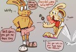 2023 accidental_incest_(lore) anthro belt big_bulge biped blush bodily_fluids bottomwear bowserboy101 brown_body brown_fur buckteeth bulge clothed clothing detailed_bulge dialogue digital_media_(artwork) duo english_text erection erection_under_clothing eyewear father_(lore) father_and_child_(lore) father_and_son_(lore) flower footwear fur genital_fluids genital_outline glasses grey_background hi_res incest_(lore) intraspecies lagomorph leporid male male/male mammal numbered_speech_bubble open_mouth open_smile pantsless parent_(lore) parent_and_child_(lore) parent_and_son_(lore) penis_outline plant precum precum_through_clothing rabbit sandals scott_(bowserboy) shirt shorts simple_background smile socks socks_with_sandals son_(lore) speech_bubble standing sweat tail talking_to_another talking_to_partner tan_body tan_fur teeth tenting text topless topwear underwear wet wet_clothing whiskers whisky_(bowserboy)