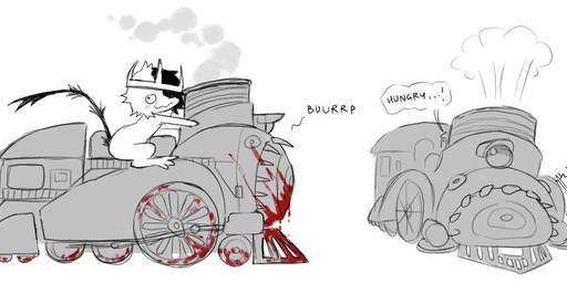 ambiguous_gender anthro black_tail blood blood_on_vehicle blush bodily_fluids burping closed_smile crown duo feral fur headgear hungry machine male male_anthro mouth_closed riding semi-anthro simple_background sleeping smile smoke sound_effects tail text train vehicle vowelless vowelless_sound_effect wavy_mouth white_background white_body white_fur zzz jejejunum ember_(jejejunum) hellmouth_(jejejunum) demon fraid_(species) living_machine living_train living_vehicle hi_res