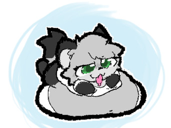 ambiguous_gender anthro belly big_belly blep chibi fur grey_body grey_fur overweight smile solo tongue tongue_out qwishiflavor mammal procyonid raccoon