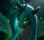 blue_hair fangs female feral green_eyes hair half-closed_eyes horn looking_at_viewer narrowed_eyes smile solo teeth rodrigues404 friendship_is_magic hasbro my_little_pony queen_chrysalis_(mlp) arthropod changeling