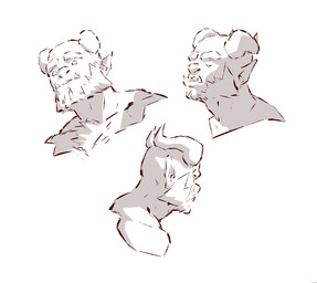 2_horns eyebrows facial_hair front_view goatee head_horn horn humanoid_pointy_ears looking_aside male mouth_closed multiple_angles open_mouth pointy_ears rear_view side_view sideburns simple_background solo thick_eyebrows underbite white_background kingarthur_i ior_(kingarthur_i) humanoid 2023 digital_drawing_(artwork) digital_media_(artwork) monochrome sketch