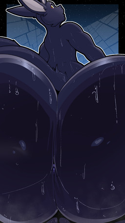 against_surface anthro anus bathing big_butt blue_body butt butt_focus fur huge_butt huge_thighs hyper hyper_butt looking_at_viewer looking_back looking_back_at_viewer looking_down looking_down_at_viewer low-angle_view male multi_ear nude_anthro showering solo tail thick_thighs water water_on_body wet wet_body wet_fur yellow_eyes bobert alien felid feline mammal hi_res