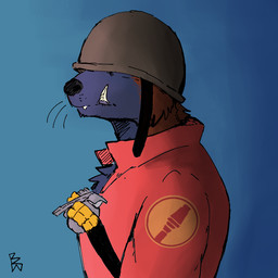 ambiguous_gender anthro armor clothing coat explosives fur grenade hat headgear headwear helmet male military ranged_weapon red_body red_clothing red_coat red_fur red_topwear rocket_launcher silly soldier soldier_helmet topwear tusks warrior weapon beef_brat team_fortress_2 valve soldier_(team_fortress_2) arthropod gulonine insect larva maggot mammal mustelid musteline wolverine